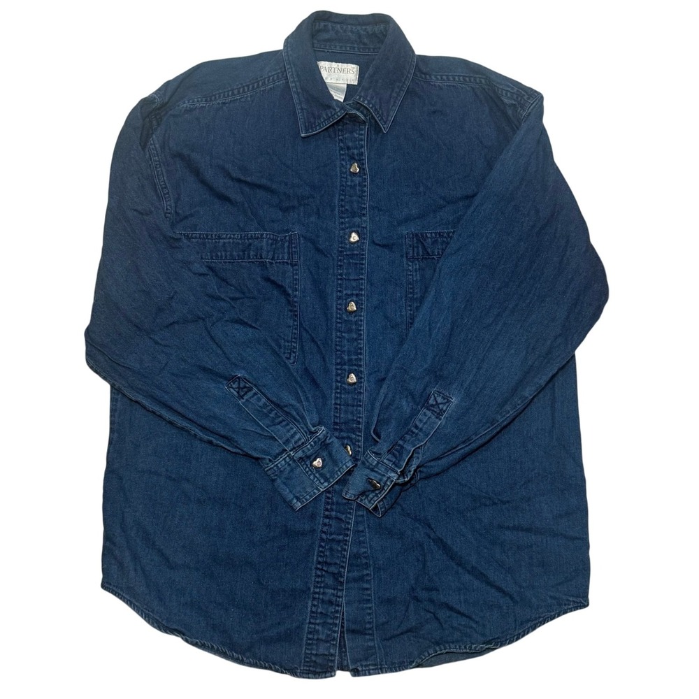Vintage‎ Partners Heritage Denim Shirt Women's Small Heart Snap Buttons 90s